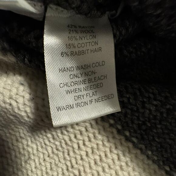 Loft Wool Rabbit Hair Blend Knitted Neutral Striped Over Sized Sweater Size L/XL - Picture 7 of 8